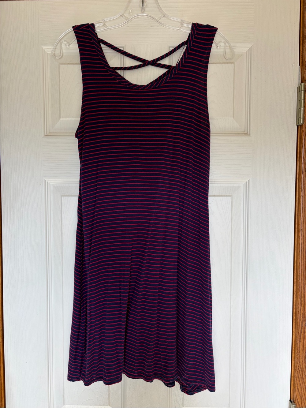 Striped Sleeveless Dress - Navy & Red